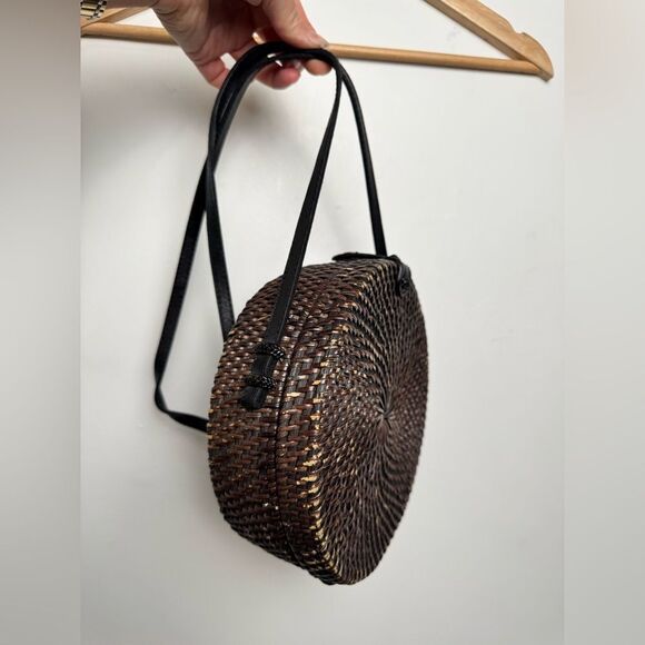 Woven‎ Round Rattan Bag Wicker Straw Purse Crossbody Brown Tropical Boho - Picture 8 of 17